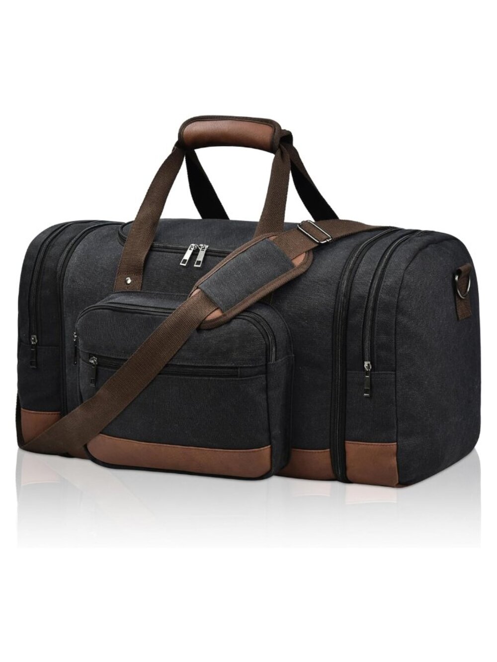 50L Canvas Duffle Bag Expandable Travel Weekender Carry-On with Trolley Sleeve